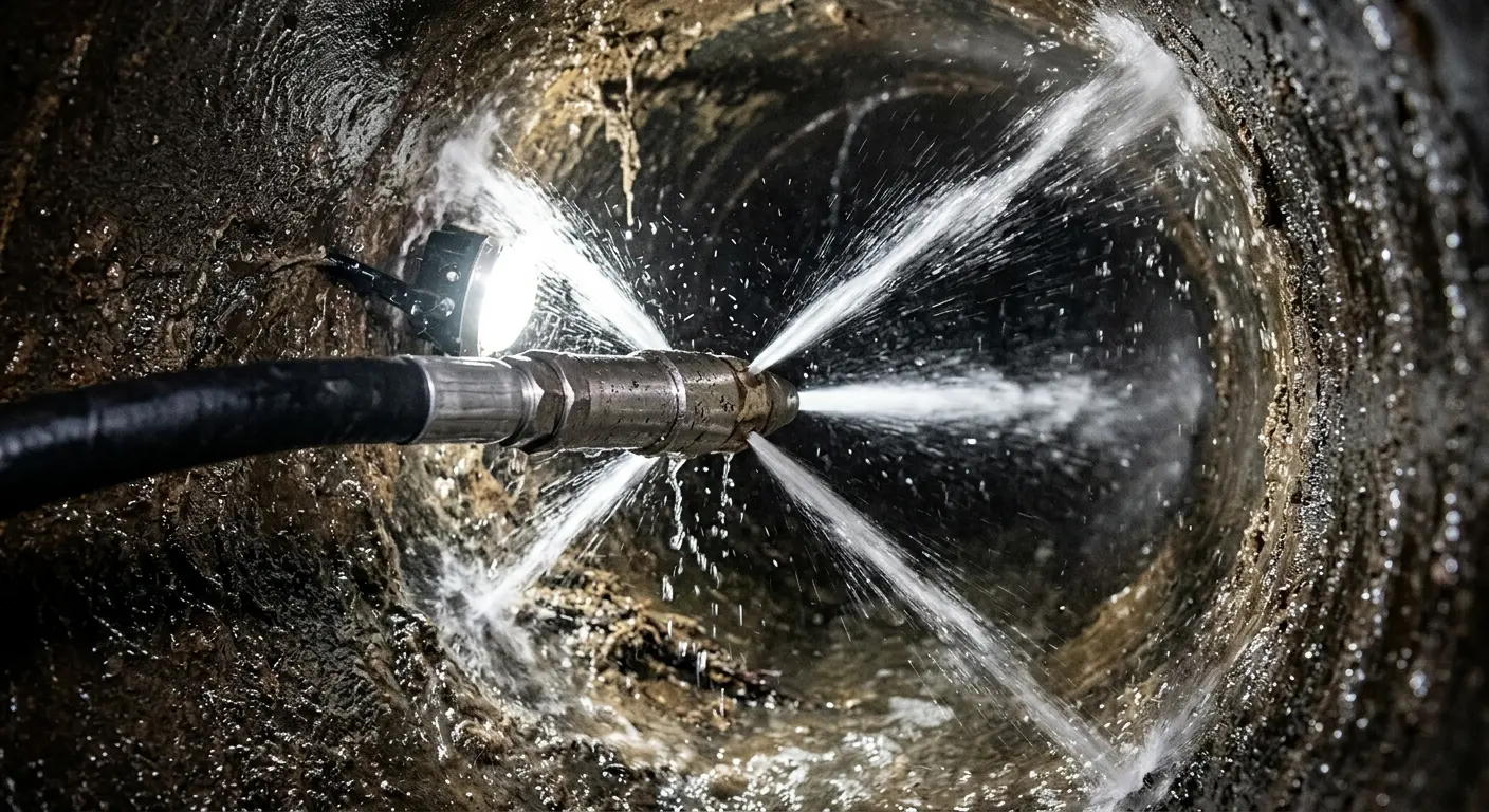 High-pressure hydro jetting nozzle cleaning sewer pipe for Emergency Drain Service in Marion